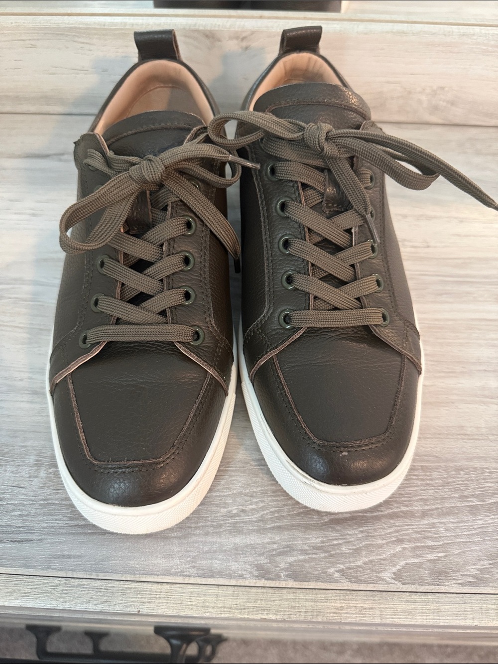 Christian Louboutin Olive Green Leather Lace-Up Sneakers